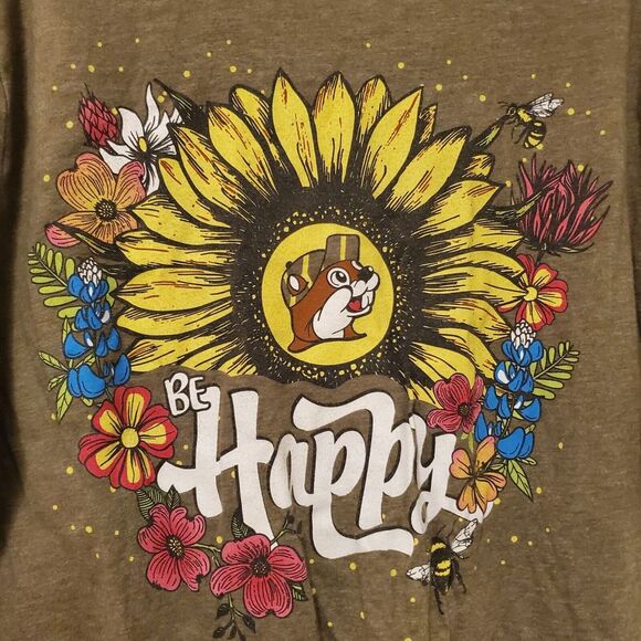 Bucees Buc-ee’s Be Happy Sunflower T-shirt Adult Unisex Large Olive Green - Picture 4 of 12